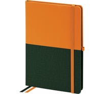 Блокнот BRAUBERG А5, 148x218мм, DUO, под кожу, с резинкой, 80л, клетка, оранжевый/зеленый 113435