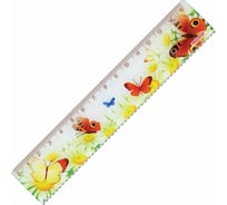 Линейка ПИФАГОР Бабочки пластик 15 см, цветная печать, с волнистым краем, европодвес 210635