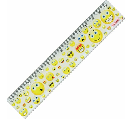 Линейка ПИФАГОР Смайлы пластик 15 см, цветная печать, с волнистым краем, европодвес 210636