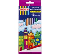 Цветные карандаши ПИФАГОР СКАЗОЧНЫЙ ГОРОД 12 цветов, черный пластик, заточенные 181583