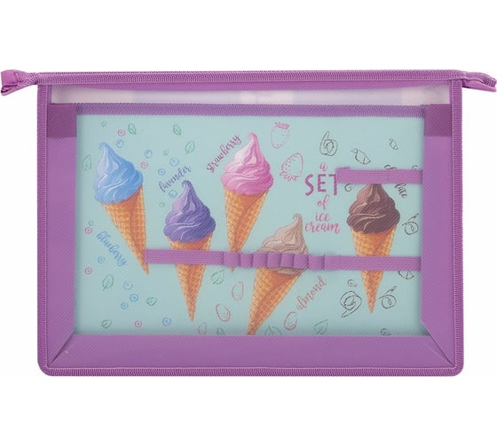 Папка для труда BRAUBERG Ice cream А4, 2 отделения, молния сверху, органайзер 270153