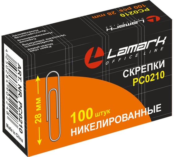 Скрепки Lamark 28 мм/100 шт, круглые, никелированные, 10 шт PC0210 1