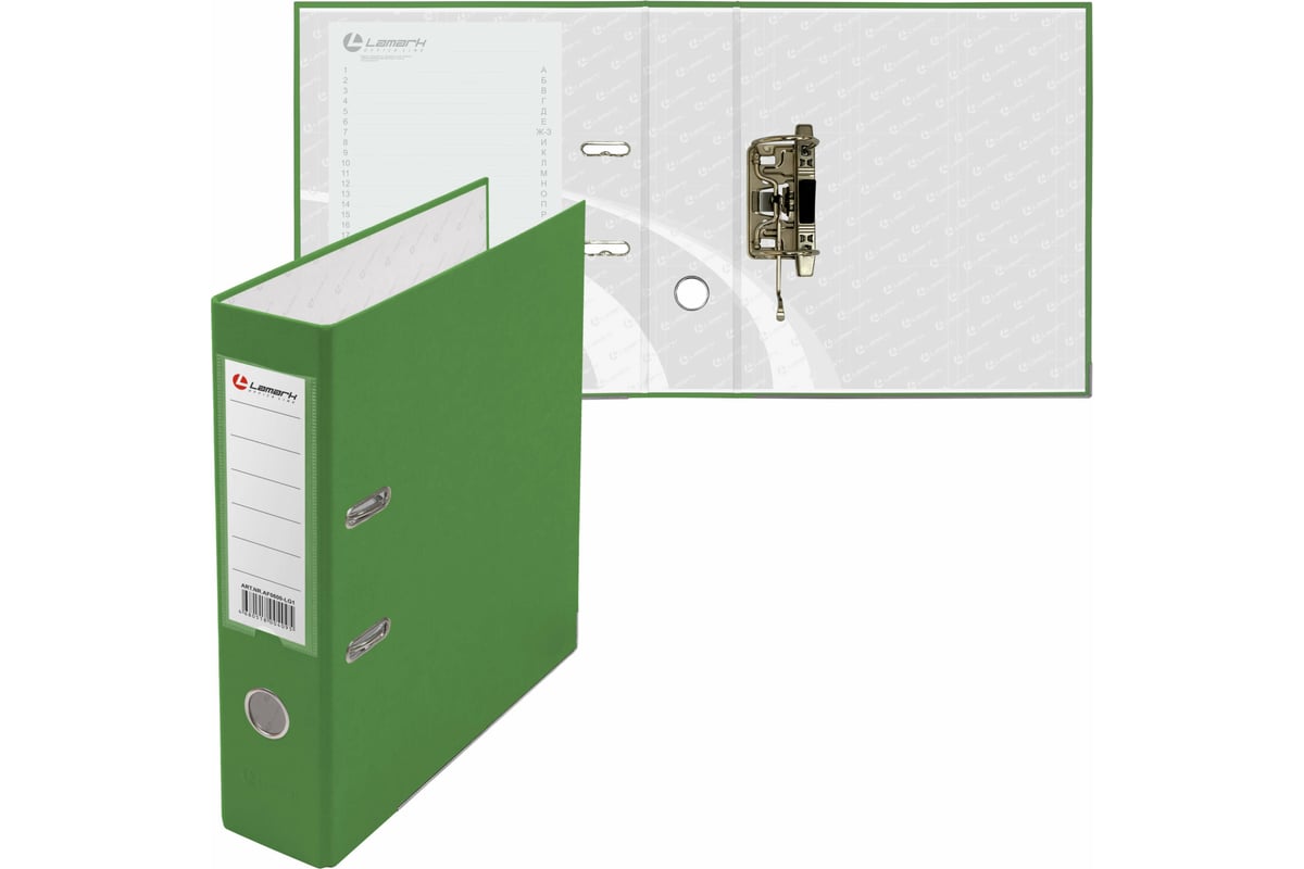 Папка-регистратор Lamark PP, 80 мм, светло-зеленый, метал. окантовка,  карман, собранная, 30 шт AF0600-LG1
