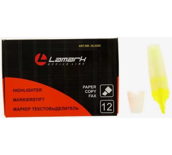 Маркер-выделитель Lamark 1-5 мм, желтый, скошенный наконечник, 12 шт HL0305-YL