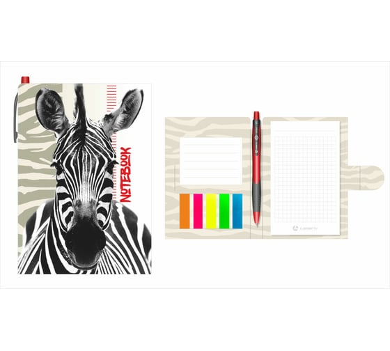 Блокнот-органайзер LAMARK Zebra,105×150 мм, ручка, пластиковые закладки, внутренний блок на склейке, клетка NB0102 1