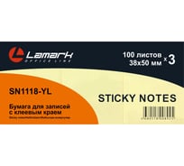 Бумага для заметок с клеевым краем LAMARK 38x50 мм, 3 шт. х100 л./упаковка, пастель желтая упаковка 12 шт SN1118-YL
