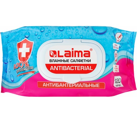 Влажные салфетки LAIMA Antibacterial, антибактериальные 120 шт., крышка-клапан 112497