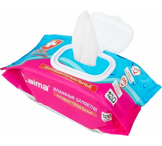 Влажные салфетки LAIMA Antibacterial, антибактериальные 120 шт., крышка-клапан 112497