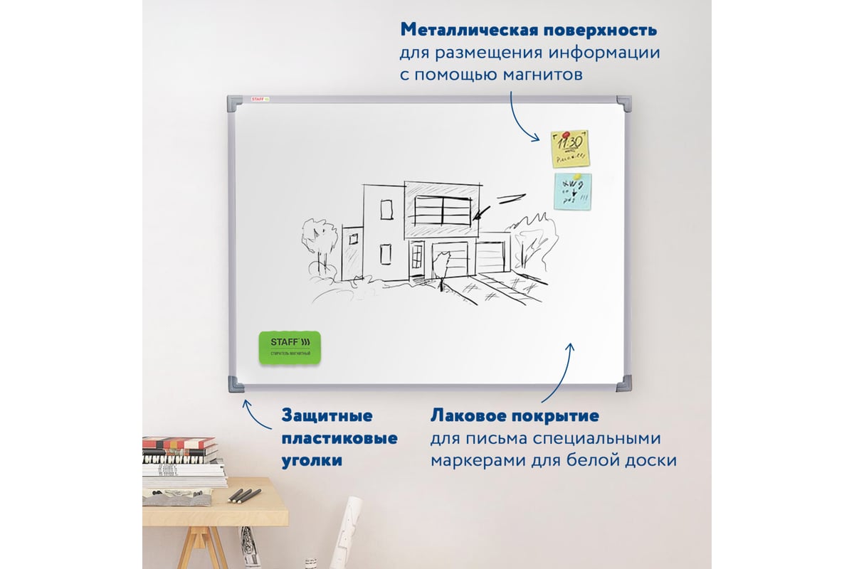 Магнитно-маркерная доска Staff 60x90 см, металлическая рамка, ECO 238137 -  выгодная цена, отзывы, характеристики, фото - купить в Москве и РФ