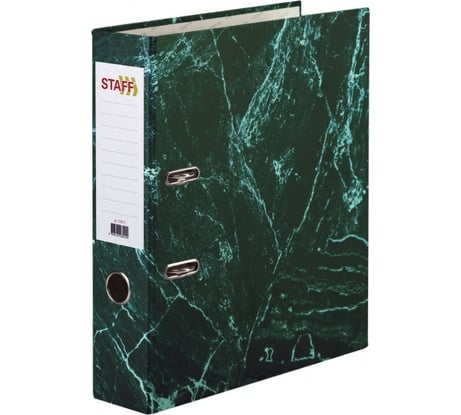 Папка-регистратор Staff "Basic" БЮДЖЕТ с мраморным покрытием, 70 мм, без уголка, зеленая 229620