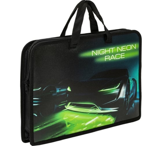 Папка на молнии с ручками ЮНЛАНДИЯ Neon race А4, 1 отделение, пластик, ширина 40 мм 270950