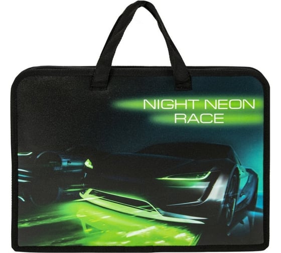 Папка на молнии с ручками ЮНЛАНДИЯ Neon race А4, 1 отделение, пластик, ширина 40 мм 270950