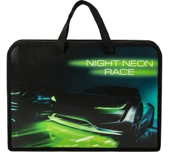 Папка на молнии с ручками ЮНЛАНДИЯ Neon race А4, 1 отделение, пластик, ширина 40 мм 270950