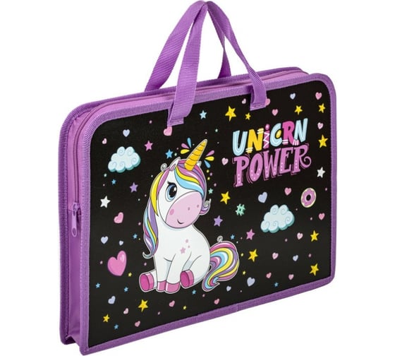 Папка на молнии с ручками ЮНЛАНДИЯ Magic unicorn А4, 1 отделение, пластик, ширина 40 мм 270944 1