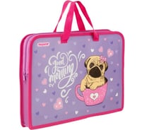 Папка с ручками Пифагор Pug А4, 1 отделение, пластик, молния сверху, 40 мм 270330