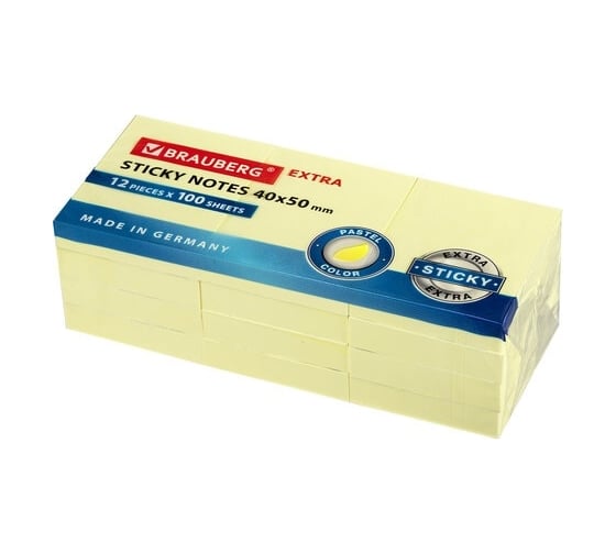 Самоклеящиеся блоки BRAUBERG EXTRA STICKY пастельные, 40x50 мм, комплект 12 шт. по 100 шт 112413 1