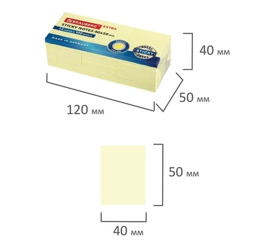 Самоклеящиеся блоки BRAUBERG EXTRA STICKY пастельные, 40x50 мм, комплект 12 шт. по 100 шт 112413