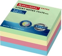 Самоклеящийся блок BRAUBERG EXTRA STICKY стикеры, пастельный, 75x75 мм, 400 л, 4 цвета 112440