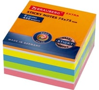 Самоклеящийся блок BRAUBERG EXTRA STICKY стикеры, неоновый, 75x75 мм, 450 л, 6 цветов 112425