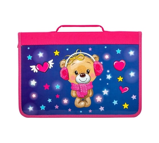 Папка для труда BRAUBERG Smiling bear на молнии, А4, с ручкой, 1 отделение, картон, органайзер 270990 1