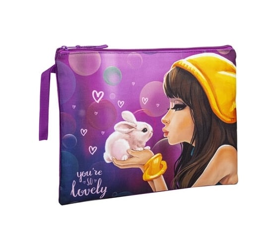 Папка для тетрадей BRAUBERG Rabbit А4, 1 отделение, полиэстер, на молнии, с ручкой 270940