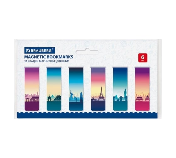 Магнитные закладки для книг BRAUBERG MIX 3, набор 30 шт, 60x20 мм 113179