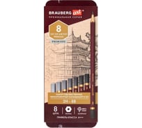 Чернографитные художественные карандаши BRAUBERG ART PREMIERE 2H-8B, набор 8 шт, в пенале 181894