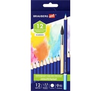 Художественные цветные акварельные карандаши BRAUBERG ART CLASSIC 12 цветов, грифель 3,3 мм 181529