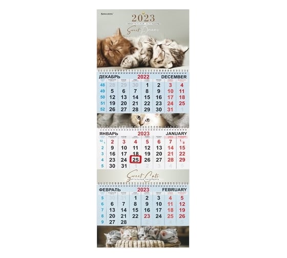 Квартальный календарь BRAUBERG на 2023 г, 3 блока, 3 гребня, с бегунком, мелованная бумага 114248 1