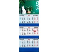 Квартальный календарь BRAUBERG на 2023 г, 3 блока, 3 гребня, с бегунком, мелованная бумага 114263