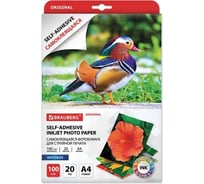 Самоклеящаяся матовая фотобумага BRAUBERG ORIGINAL А4, 100 г/м2, 20 листов 364006 22836465