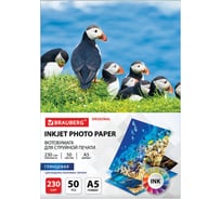 Глянцевая фотобумага BRAUBERG ORIGINAL А5, 230 г/м2, односторонняя, 50 листов 363977