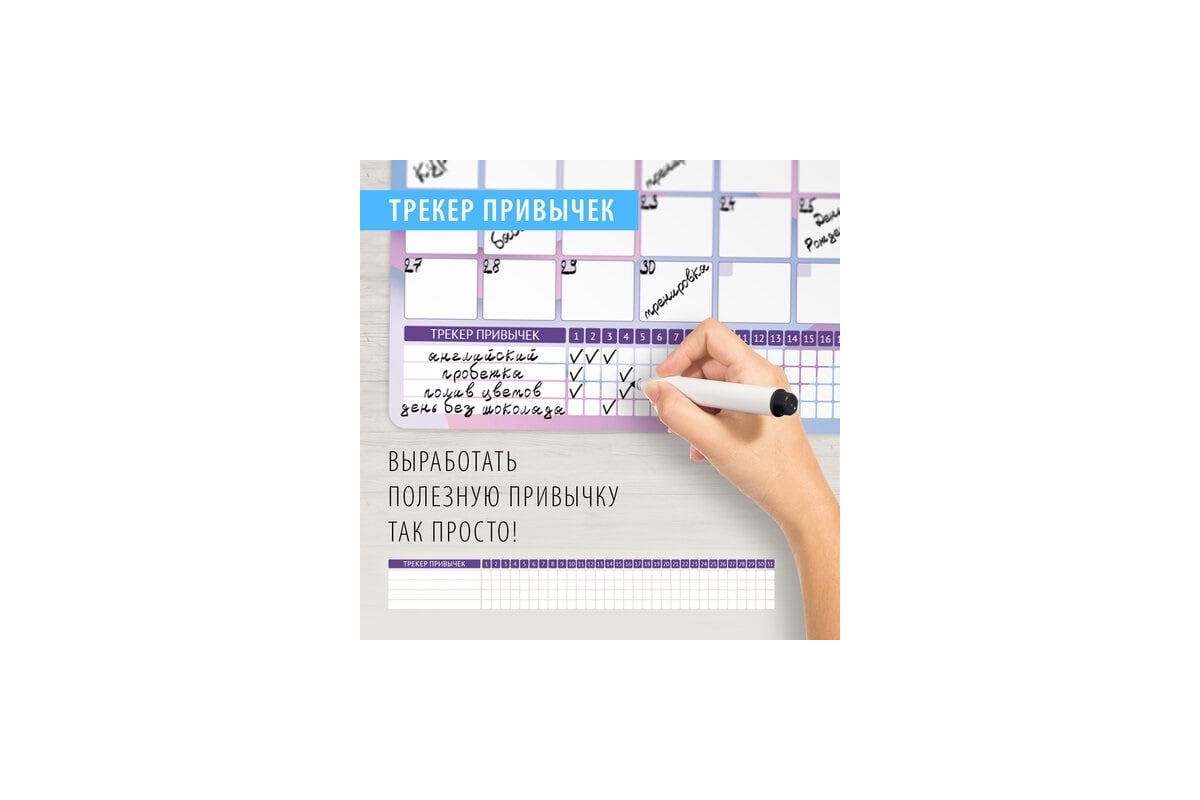 Магнитный планинг-трекер BRAUBERG на холодильник, 42x30 см, с маркером и  салфеткой 237853 - выгодная цена, отзывы, характеристики, фото - купить в  Москве и РФ