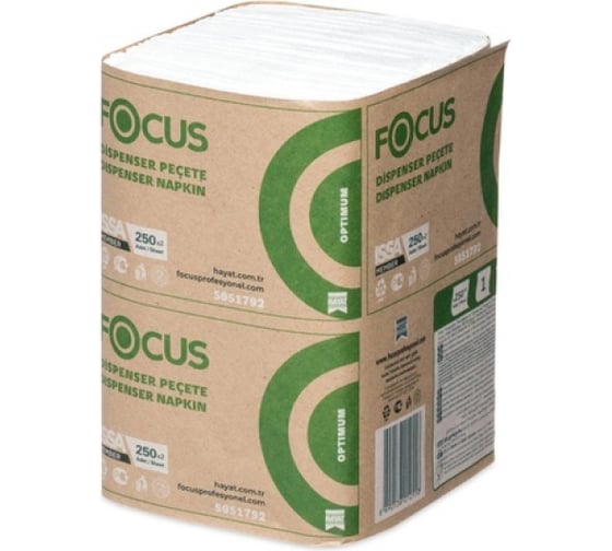 Бумажная салфетка Focus 1-сл 250 шт/уп18 180x240 мм для диспенсера OPTIMUM БЕЛАЯ H-5051792n 1