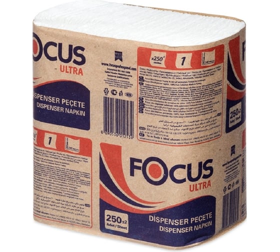 Бумажная салфетка Focus 1-сл 250 шт/уп18 240x265 мм для диспенсера ULTRA БЕЛАЯ H-5051791n 1