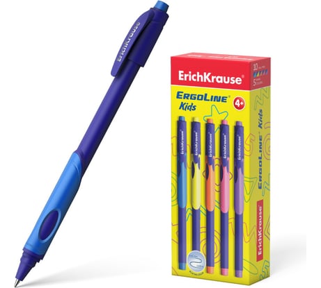 Ручка ErichKrause шариковая ErgoLine® с эргономичным хватом Неон 0,5, технология суперскольжения, цвет чернил синий 41539
