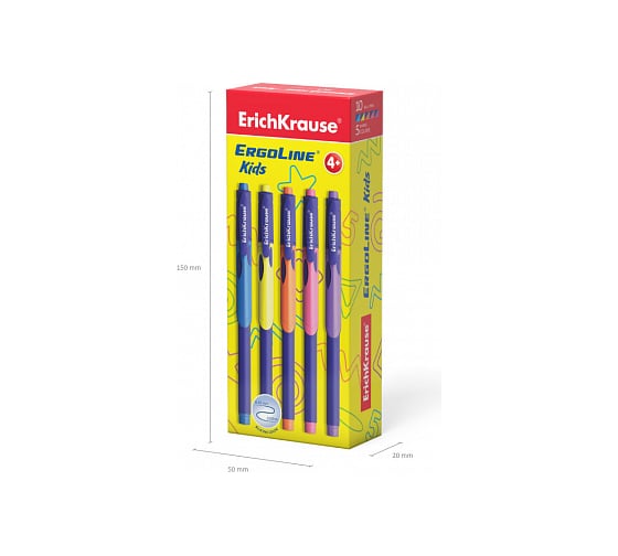 Шариковая ручка ErichKrause ErgoLine Kids, цвет чернил синий 10 шт 41539