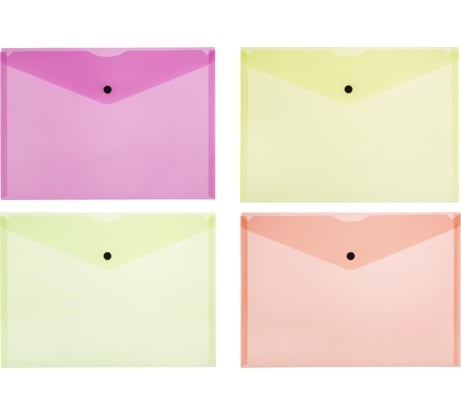 Папка-конверт Attache на кнопке Neon А4 180 мкм 8 шт в упаковке оранжевый, желтый, салатовый, розовый 1466520