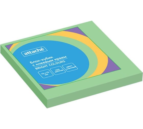 Стикеры Attache Bright colours с клеевым краем 76x76 мм салатовый 100 листов 1495408