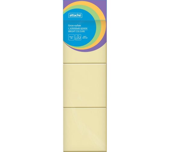 Стикеры Attache Bright colours с клеевым краем 38x51 мм желтый 100 листов 3 шт в наборе 1495380