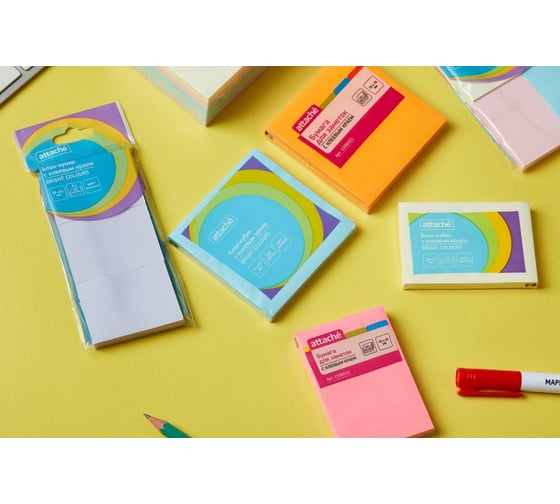 Стикеры Attache Bright colours с клеевым краем 38x51 мм желтый 100 листов 3 шт в наборе 1495380