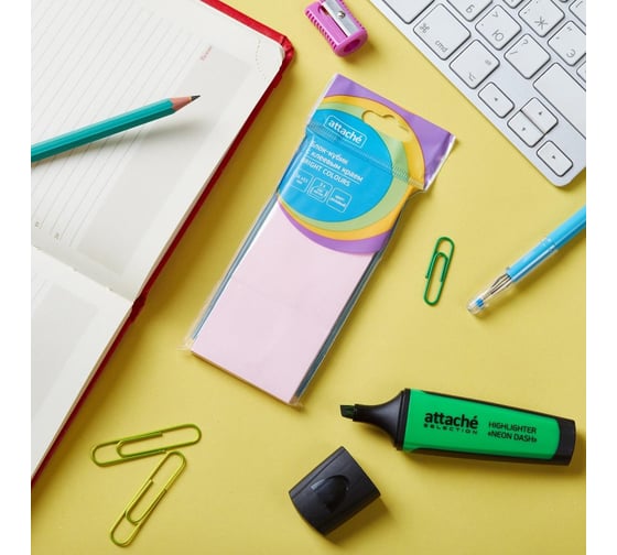 Стикеры Attache Bright colours с клеевым краем 38x51 мм розовый 100 листов 3 шт в наборе 1495381