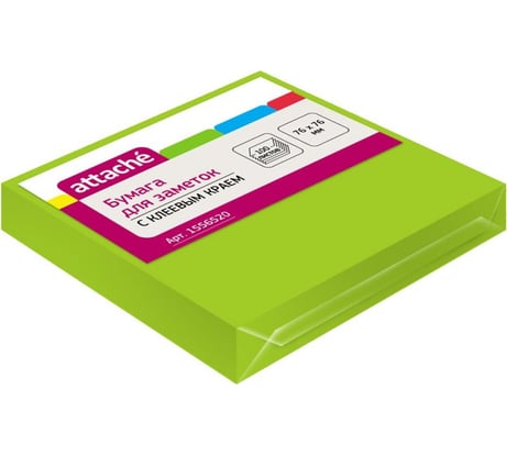 Стикеры Attache с клеевым краем 76x76 мм, неон, зеленый 100 листов 1556520