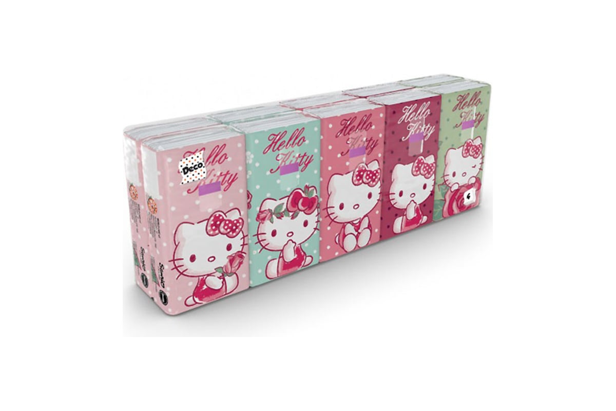 Бумажные платочки World Cart Hello Kitty 4-х слойные, 10 пачек, 9 листов,  21х21 см, 238 г KGHLK-HS-01 - выгодная цена, отзывы, характеристики, фото -  купить в Москве и РФ