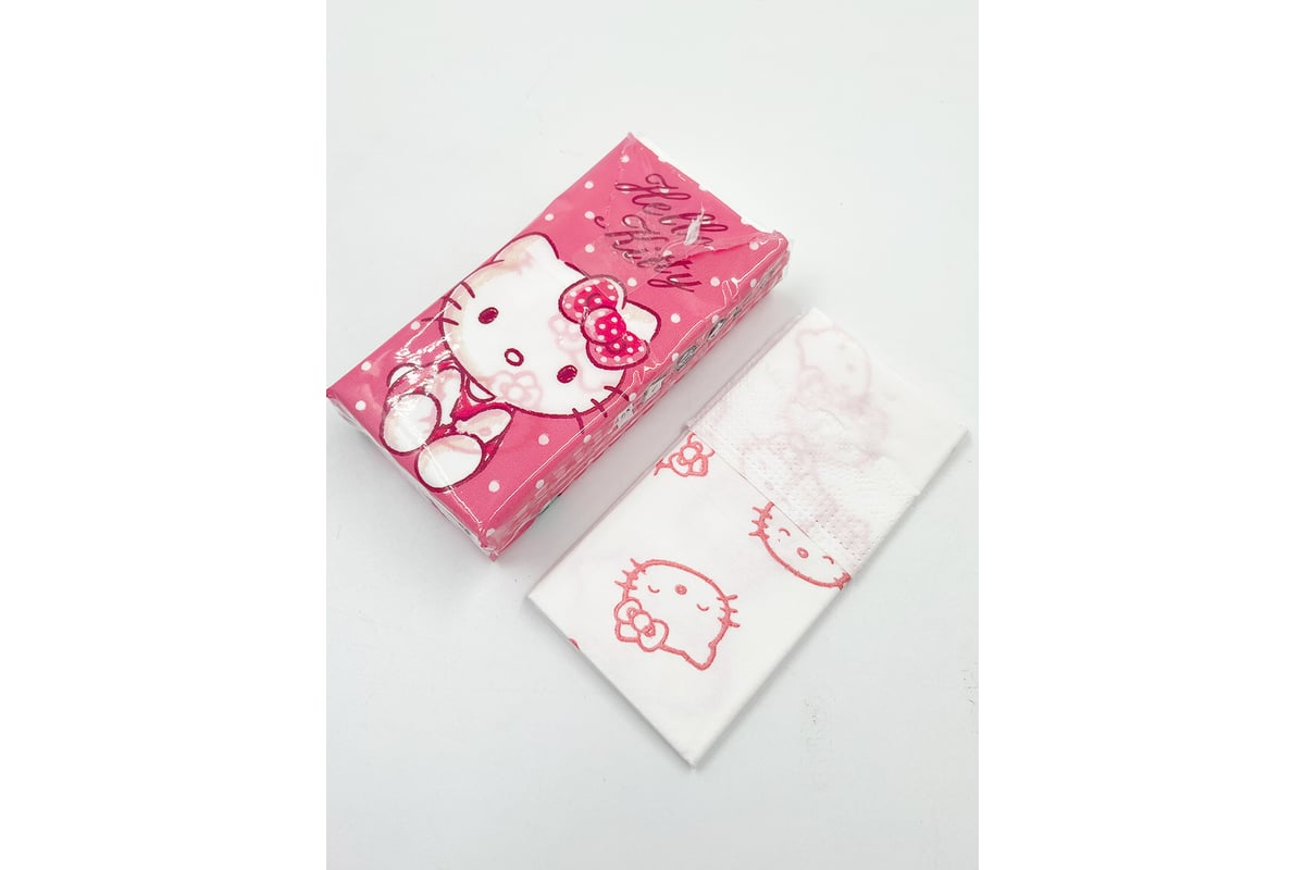 Бумажные платочки World Cart Hello Kitty 4-х слойные, 10 пачек, 9 листов,  21х21 см, 238 г KGHLK-HS-01 - выгодная цена, отзывы, характеристики, фото -  купить в Москве и РФ