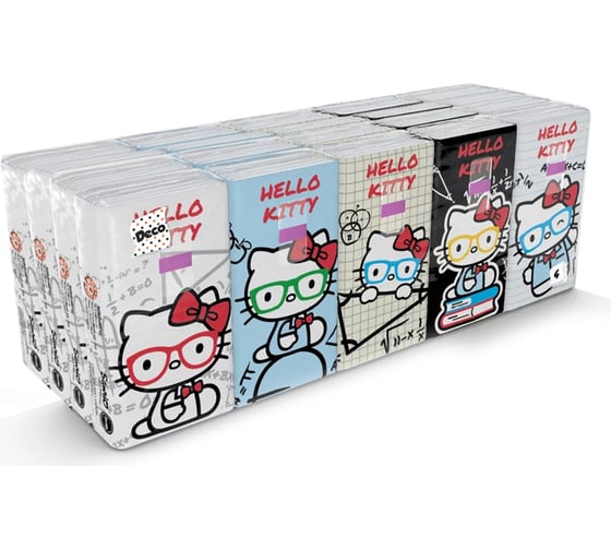 Бумажные платочки World Cart Hello Kitty с рисунком, 4 слоя, 20 пачек х 9 листов, 21х21 см KGHLK/набор/20