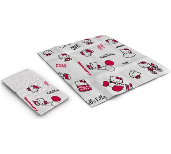 Бумажные платочки World Cart Hello Kitty с рисунком, 4 слоя, 20 пачек х 9 листов, 21х21 см KGHLK/набор/20