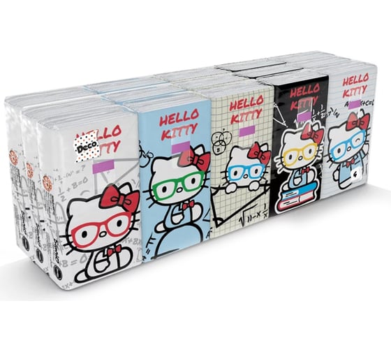 Бумажные платочки World Cart Hello Kitty с рисунком, 4 слоя, 15 пачек х 9 листов KGHLK/набор/15