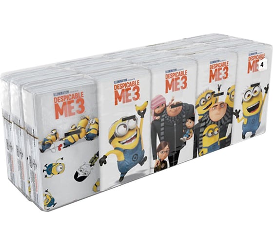 Бумажные платочки World Cart Гадкий Я 3 с рисунком, 4 слоя, 15 пачек х 9 листов, 21х21 см KGDM3/набор/15 1