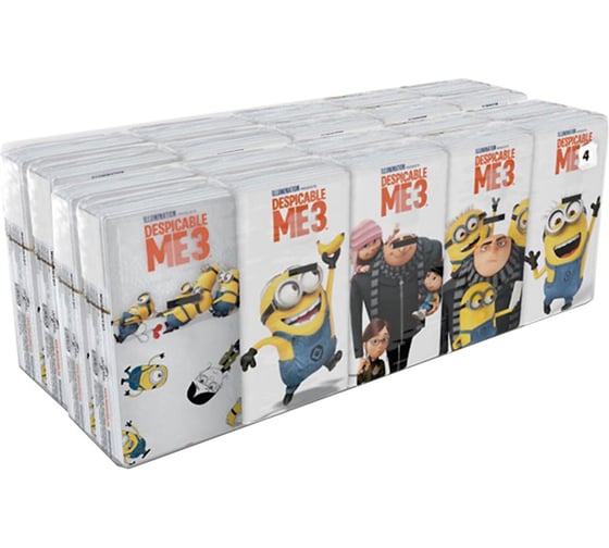 Бумажные платочки World Cart Гадкий Я 3 с рисунком, 4 слоя, 20 пачек х 9 листов, 21х21 см KGDM3/набор/20 1